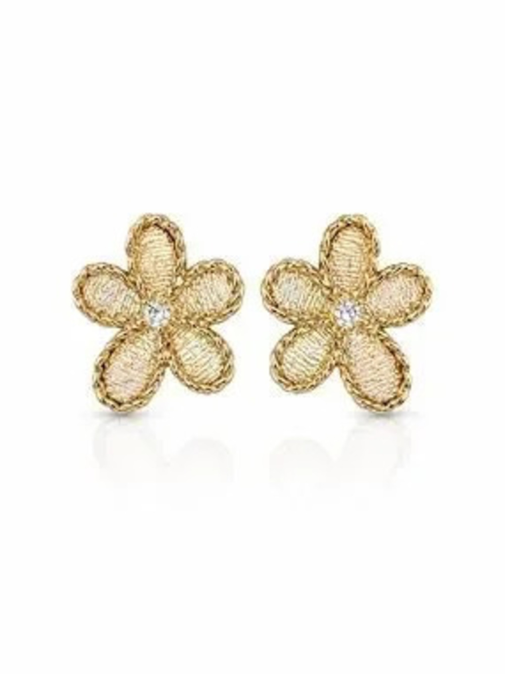 Italian Design 18K Gold Plated Flower Statement Earrings With Cubic Zirconia